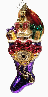 Christopher Radko PLUM NAVIDAD Purple Hand-Blown Glass Stocking Ornament 1018167